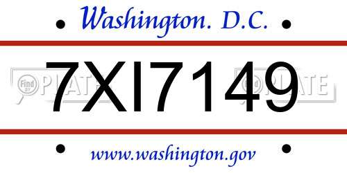 7XI7149 District Of Columbia License Plate