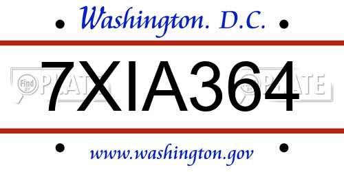 7XIA364 District Of Columbia License Plate