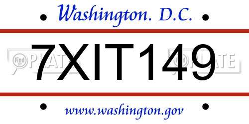 7XIT149 District Of Columbia License Plate