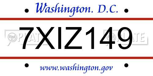 7XIZ149 District Of Columbia License Plate