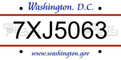 7XJ5063 District Of Columbia License Plate