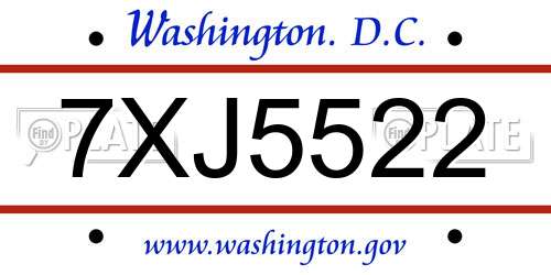 7XJ5522 District Of Columbia License Plate