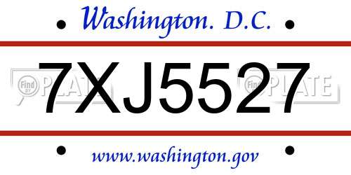 7XJ5527 District Of Columbia License Plate