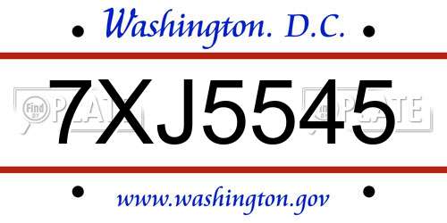 7XJ5545 District Of Columbia License Plate