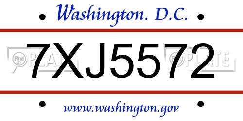 7XJ5572 District Of Columbia License Plate