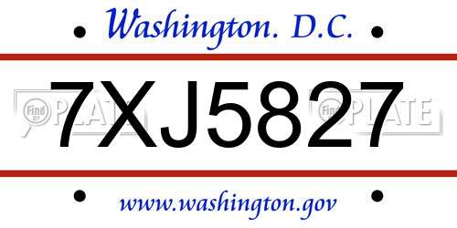 7XJ5827 District Of Columbia License Plate