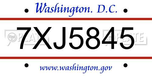 7XJ5845 District Of Columbia License Plate