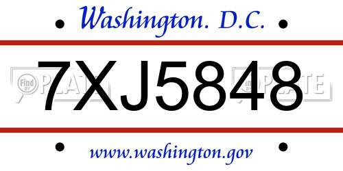 7XJ5848 District Of Columbia License Plate