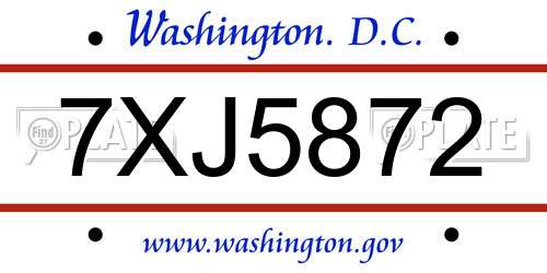 7XJ5872 District Of Columbia License Plate