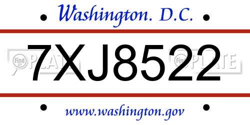 7XJ8522 District Of Columbia License Plate