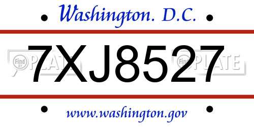 7XJ8527 District Of Columbia License Plate