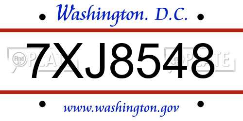 7XJ8548 District Of Columbia License Plate