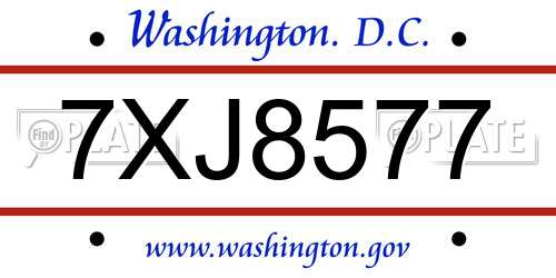 7XJ8577 District Of Columbia License Plate
