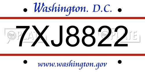7XJ8822 District Of Columbia License Plate