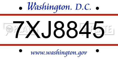 7XJ8845 District Of Columbia License Plate