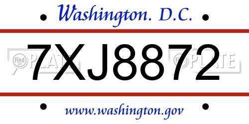 7XJ8872 District Of Columbia License Plate