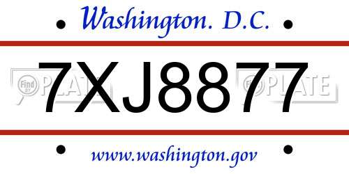 7XJ8877 District Of Columbia License Plate