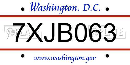 7XJB063 District Of Columbia License Plate