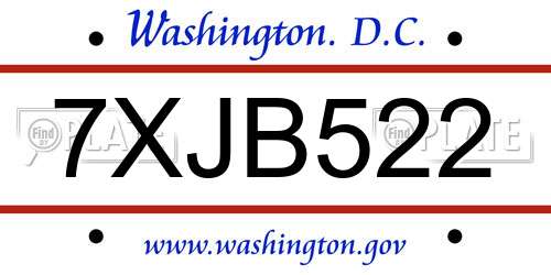 7XJB522 District Of Columbia License Plate
