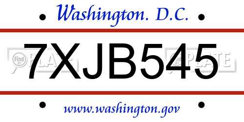 7XJB545 District Of Columbia License Plate