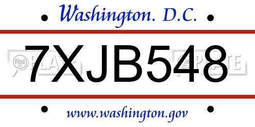 7XJB548 District Of Columbia License Plate