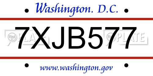7XJB577 District Of Columbia License Plate