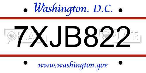 7XJB822 District Of Columbia License Plate