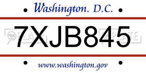 7XJB845 District Of Columbia License Plate