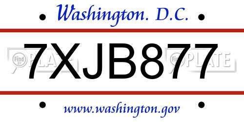 7XJB877 District Of Columbia License Plate