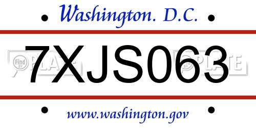 7XJS063 District Of Columbia License Plate