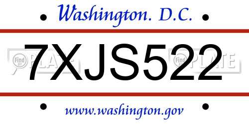 7XJS522 District Of Columbia License Plate
