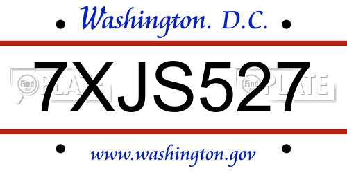 7XJS527 District Of Columbia License Plate