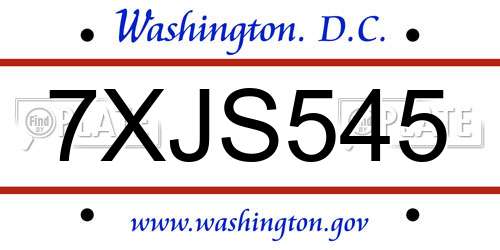 7XJS545 District Of Columbia License Plate