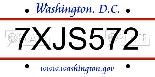 7XJS572 District Of Columbia License Plate