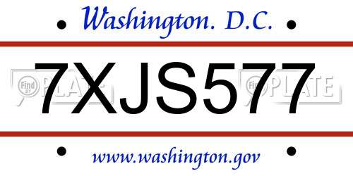 7XJS577 District Of Columbia License Plate