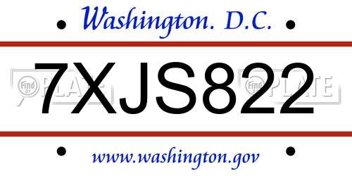 7XJS822 District Of Columbia License Plate