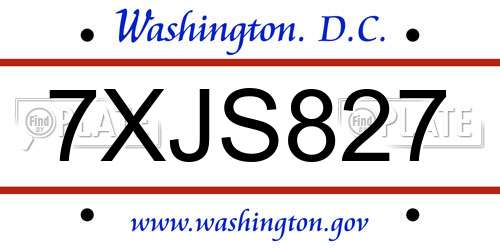 7XJS827 District Of Columbia License Plate