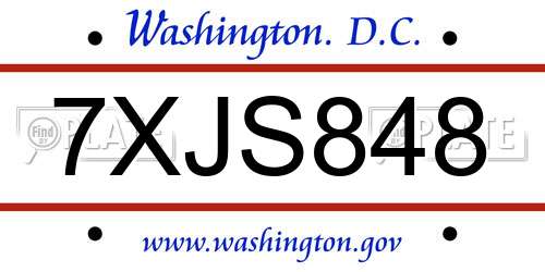 7XJS848 District Of Columbia License Plate