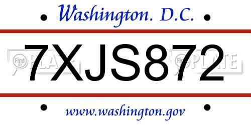 7XJS872 District Of Columbia License Plate