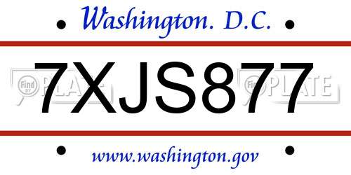 7XJS877 District Of Columbia License Plate
