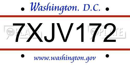 7XJV172 District Of Columbia License Plate