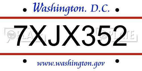 7XJX352 District Of Columbia License Plate