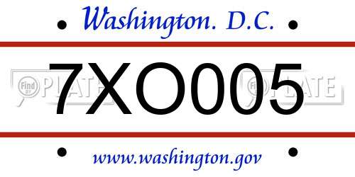 7XO005 District Of Columbia License Plate
