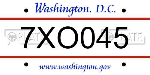 7XO045 District Of Columbia License Plate
