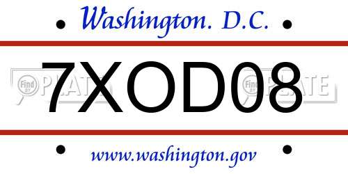 7XOD08 District Of Columbia License Plate