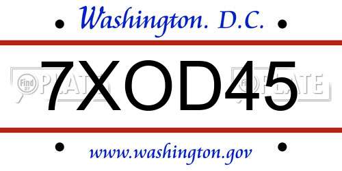 7XOD45 District Of Columbia License Plate