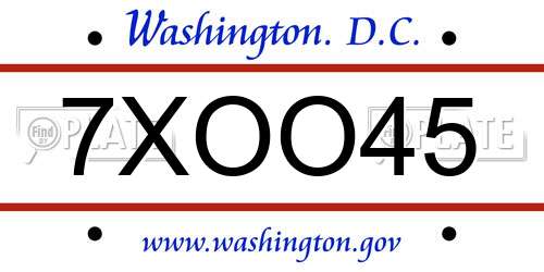 7XOO45 District Of Columbia License Plate