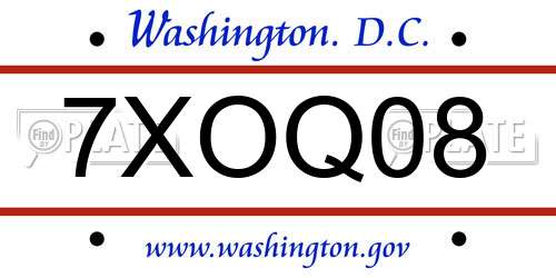 7XOQ08 District Of Columbia License Plate