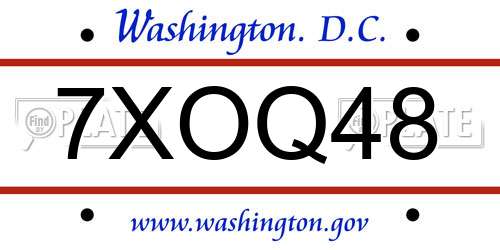 7XOQ48 District Of Columbia License Plate