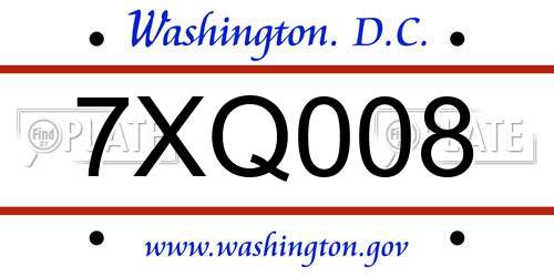 7XQ008 District Of Columbia License Plate